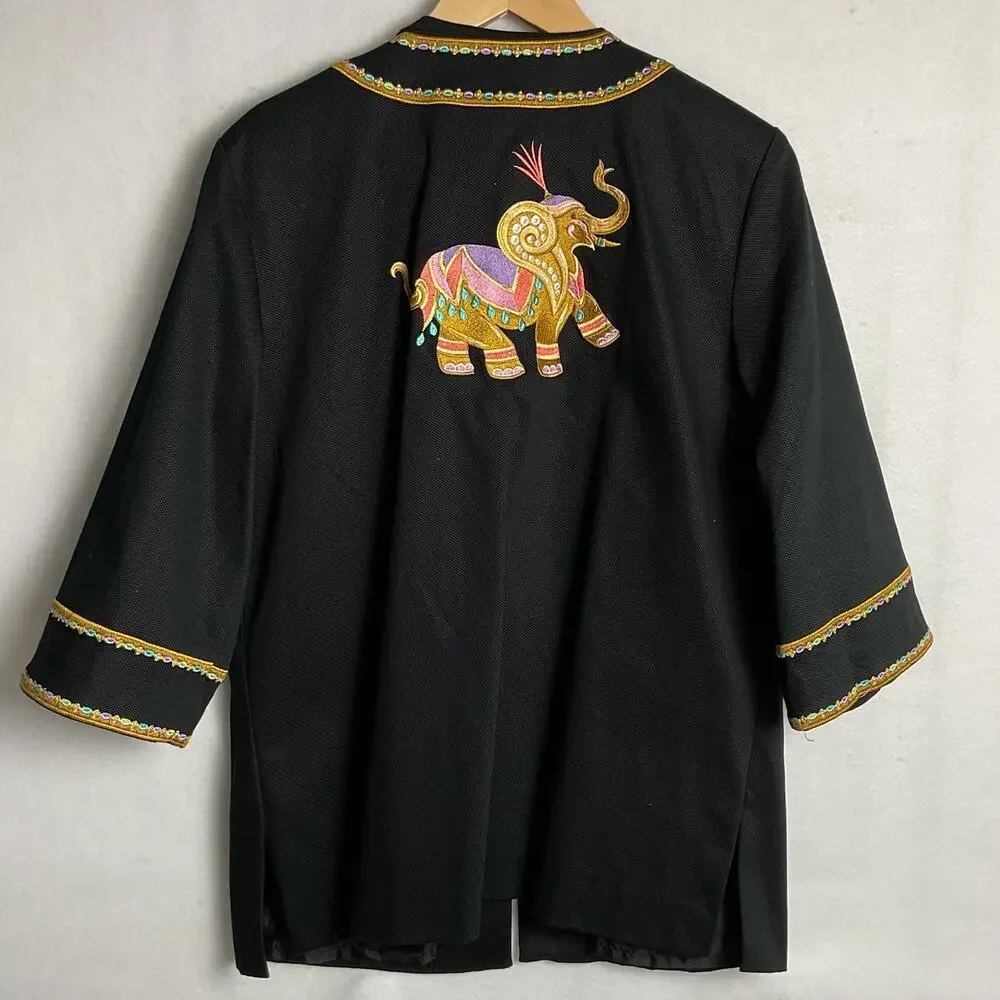 Bob Mackie Wearable Art Embroidered Elephant Jacket Womens Medium